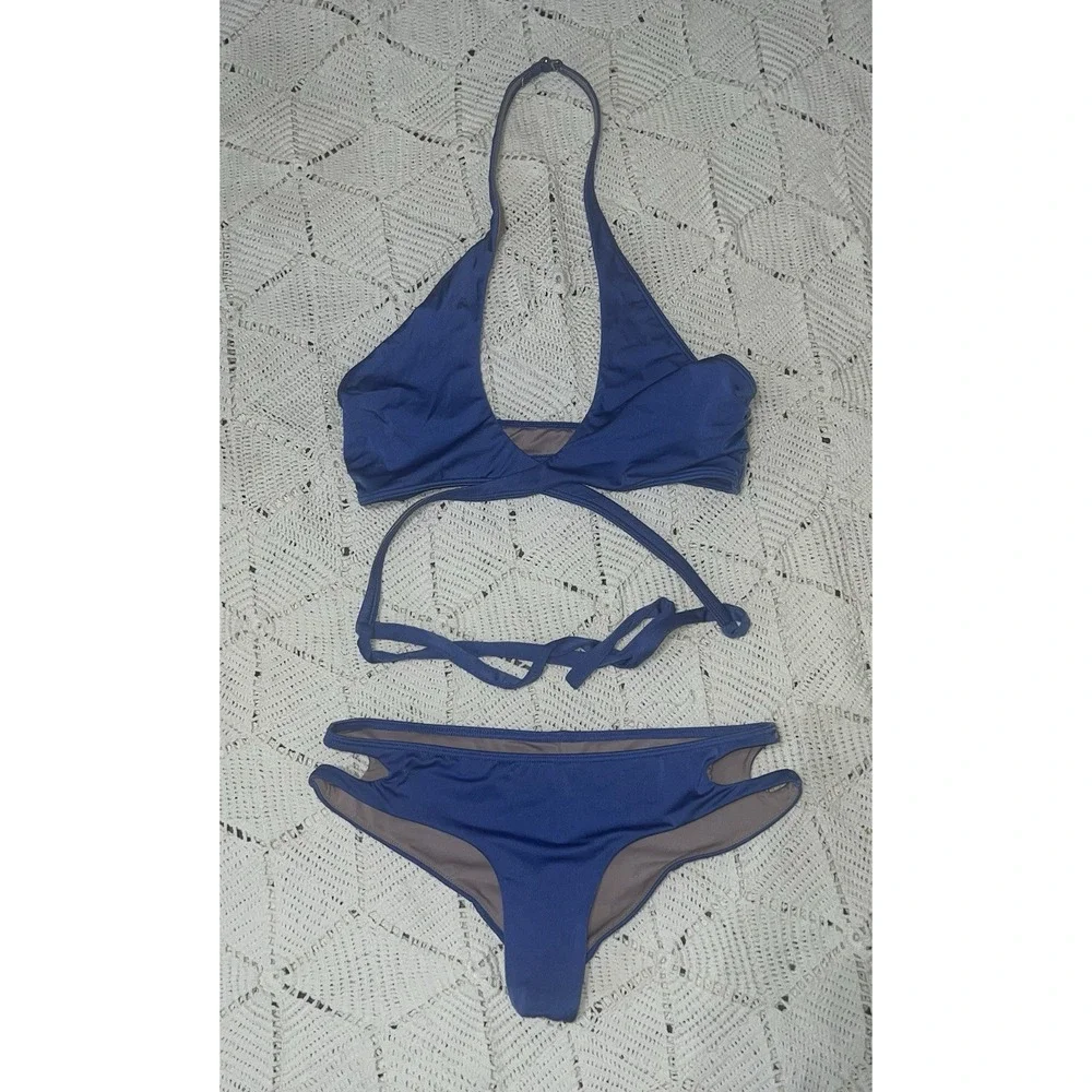 victoria secret satin‎ Bikini Vacation Swimsuit Periwinkle Size Small Cheeky